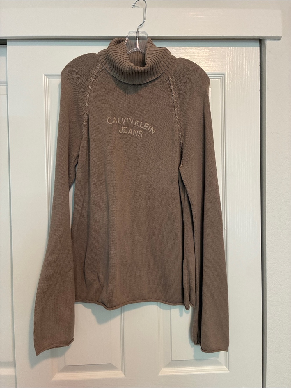 Calvin Klein Jeans Taupe Ribbed Turtleneck Sweater
